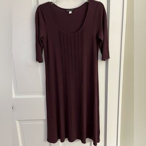 Eileen Fisher Dark Plum 100% Silk 3/4 Sleeve Dress Womens Size Small